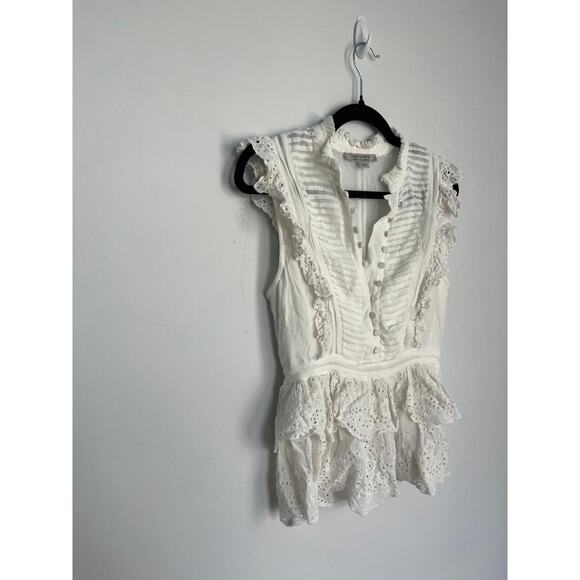 AllSaints Eyelet‎ Ruffle Sleeveless Blouse Women 4 White Boho Peplum Top - Picture 4 of 6